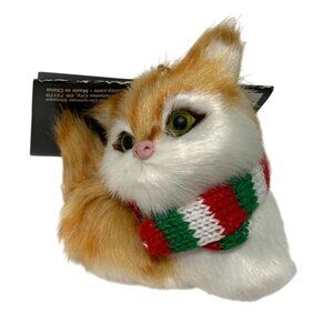 New Christmas Shoppe White Furry Cat Kitten Ornament Kitty Tabby Tan White 2022